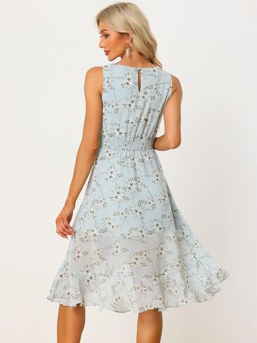 Allegra K Women's 2024 Summer Wrap Ruffle High Low Hem Round Neck Keyhole Back Sleeveless Floral Dress in Saudi Arabia