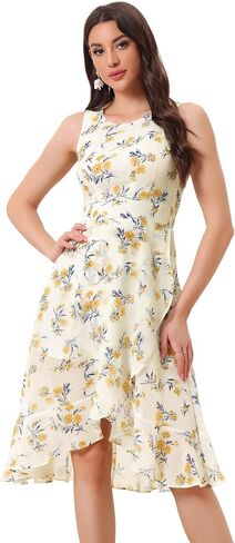 Allegra K Women's 2024 Summer Wrap Ruffle High Low Hem Round Neck Keyhole Back Sleeveless Floral Dress in Saudi Arabia