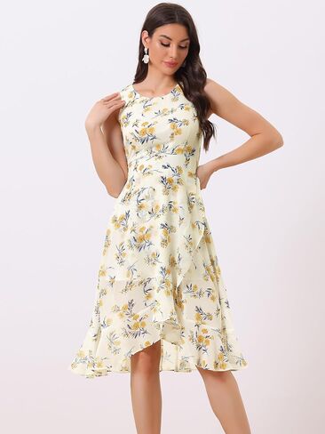 Allegra K Women's 2024 Summer Wrap Ruffle High Low Hem Round Neck Keyhole Back Sleeveless Floral Dress in Saudi Arabia
