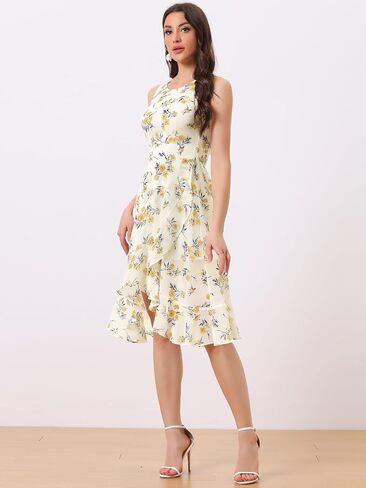 Allegra K Women's 2024 Summer Wrap Ruffle High Low Hem Round Neck Keyhole Back Sleeveless Floral Dress in Saudi Arabia