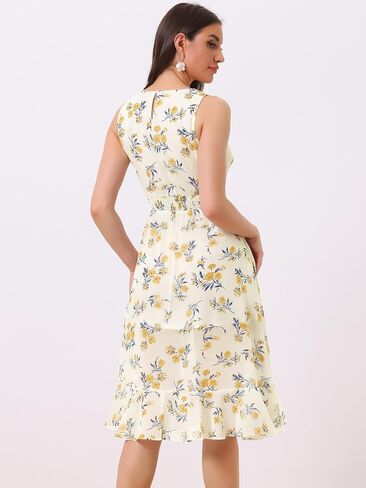 Allegra K Women's 2024 Summer Wrap Ruffle High Low Hem Round Neck Keyhole Back Sleeveless Floral Dress in Saudi Arabia