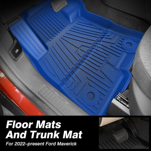حصيرة سرير KUST وحصائر أرضية لملحقات 2022-2024 Ford Maverick (الهجينة فقط) 2 مقعد بصف بطانات شحن أرضية لجميع الأحوال الجوية، سجادة صندوق السيارة باللون الأسود TPE in Saudi Arabia