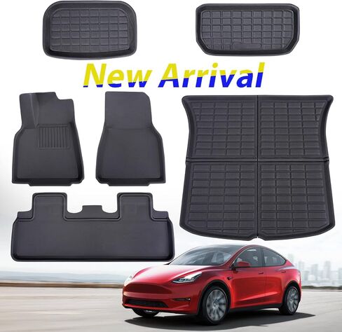 for Model Y 2024 2023 2022 2021 Floor Mats, 2024 for Model Y Trunk Mat, All weather Cargo Mat Liner for Model Y Floor Mats 5 Seater, for model Y Trunk Liner Mat Accessories in Kuwait