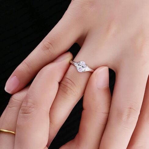 مويسانيتي خواتم الخطبة للنساء قطع بيضاوي 18 قيراط مطلية بالذهب الأبيض S925 الفضة الاسترليني المرأة عصابات الزفاف D اللون VVS1 خواتم الذكرى السنوية 1CT خواتم الوعد للنساء in Kuwait