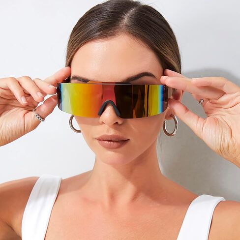 YAMEIZE قطعة واحدة ملفوفة حول النظارات الشمسية - بدون إطار درع مستقبلي للحماية من الأشعة فوق البنفسجية نظارات شمسية رياضية للنساء والرجال in Kuwait