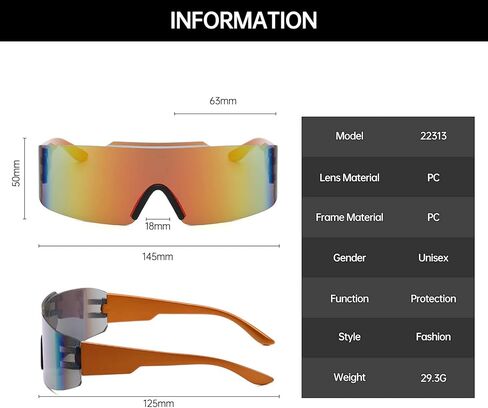 YAMEIZE قطعة واحدة ملفوفة حول النظارات الشمسية - بدون إطار درع مستقبلي للحماية من الأشعة فوق البنفسجية نظارات شمسية رياضية للنساء والرجال in Kuwait