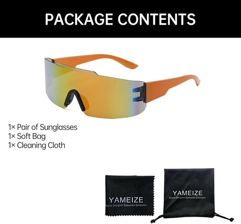 YAMEIZE قطعة واحدة ملفوفة حول النظارات الشمسية - بدون إطار درع مستقبلي للحماية من الأشعة فوق البنفسجية نظارات شمسية رياضية للنساء والرجال in Kuwait