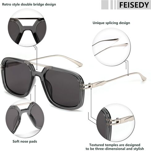FEISEDY Vintage Square Flat Aviator Sunglasses Women Men 70s Classic Retro Stylish Frame UV400 Sunglasses B0115 in Saudi Arabia