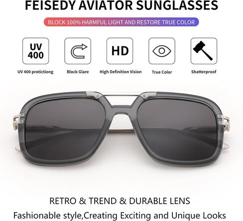 FEISEDY Vintage Square Flat Aviator Sunglasses Women Men 70s Classic Retro Stylish Frame UV400 Sunglasses B0115 in Saudi Arabia