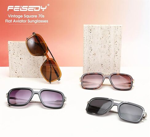 FEISEDY Vintage Square Flat Aviator Sunglasses Women Men 70s Classic Retro Stylish Frame UV400 Sunglasses B0115 in Saudi Arabia