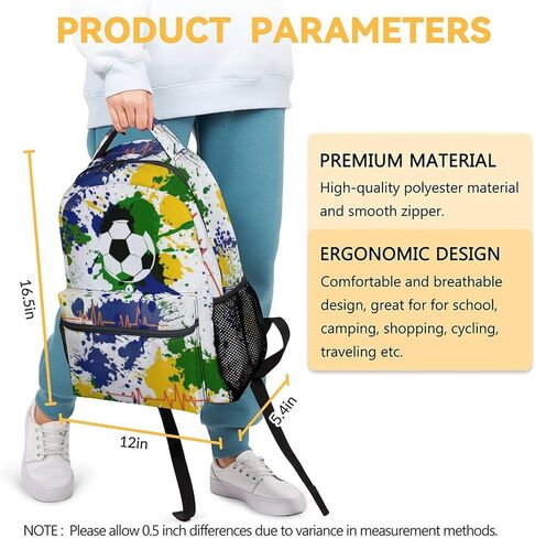Soccer Backpack for Girls, Boys - 16 Inches Colorful Backpacks for Teens - Aesthetic Bookbag for Middle School, Highschool in Kuwait