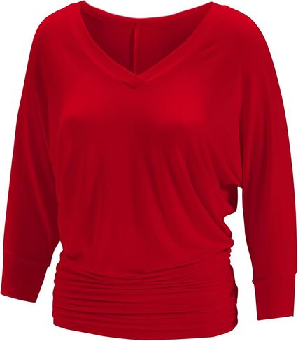 3/4 Sleeve Boat Neck V-Neck Dolman Draped Top with Side Shirring Shirt for Women in Saudi Arabia