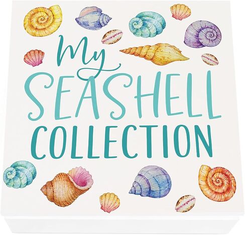 P. Graham Dunn My Seashell Collection صندوق مجوهرات خشبي ملون مقاس 5 × 5 MDF باللون الأبيض البحري والملون in Saudi Arabia