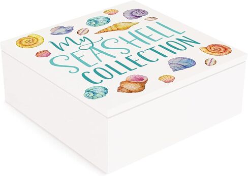 P. Graham Dunn My Seashell Collection صندوق مجوهرات خشبي ملون مقاس 5 × 5 MDF باللون الأبيض البحري والملون in Saudi Arabia