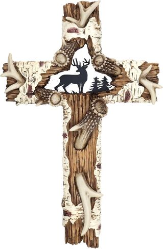 Needzo Rustic Deer Antler Cross with Silhouette, Unique Wall Decor for Cabin or Farmhouse, Keepsake Gifts for Men, 8 x 1 x 12.75 Inches in Saudi Arabia