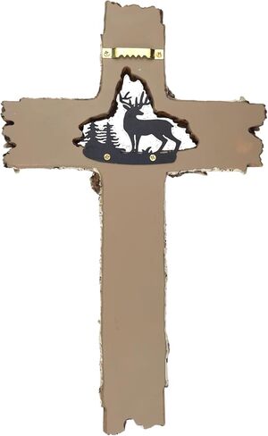 Needzo Rustic Deer Antler Cross with Silhouette, Unique Wall Decor for Cabin or Farmhouse, Keepsake Gifts for Men, 8 x 1 x 12.75 Inches in Saudi Arabia