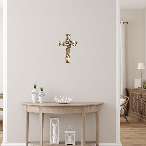 Needzo Rustic Deer Antler Cross with Silhouette, Unique Wall Decor for Cabin or Farmhouse, Keepsake Gifts for Men, 8 x 1 x 12.75 Inches in Saudi Arabia