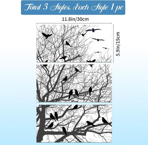 GLOBLELAND 3Pcs Branches and Birds Theme Decor Transfers 6x12inch Furniture Transfer Stickers Rub on Transfer Stickers Wall Art Decals for Bedroom Living Room Desk Table Decoration in Saudi Arabia