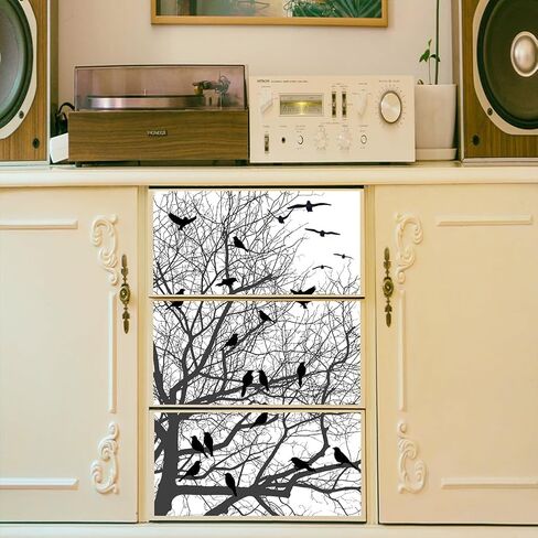 GLOBLELAND 3Pcs Branches and Birds Theme Decor Transfers 6x12inch Furniture Transfer Stickers Rub on Transfer Stickers Wall Art Decals for Bedroom Living Room Desk Table Decoration in Saudi Arabia