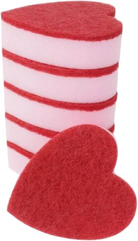 Heart Shaped Sponge, Dual-Sided Kitchen Scrubber for Washing Dishes, Pots, Pans and General Household Cleaning, Pink (6 Pack) in Saudi Arabia