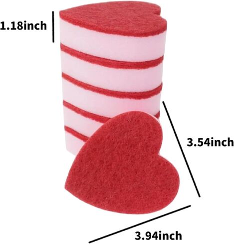Heart Shaped Sponge, Dual-Sided Kitchen Scrubber for Washing Dishes, Pots, Pans and General Household Cleaning, Pink (6 Pack) in Saudi Arabia