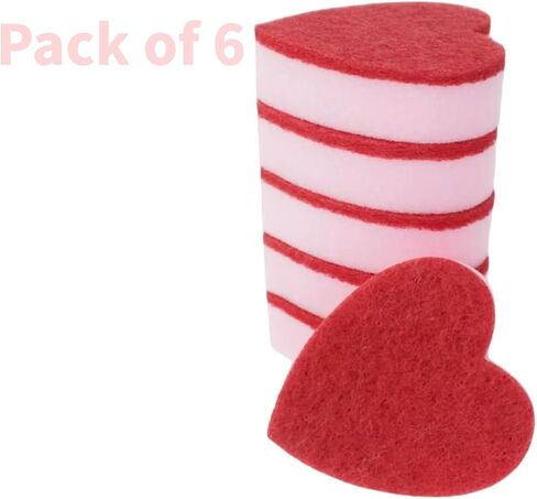 Heart Shaped Sponge, Dual-Sided Kitchen Scrubber for Washing Dishes, Pots, Pans and General Household Cleaning, Pink (6 Pack) in Saudi Arabia