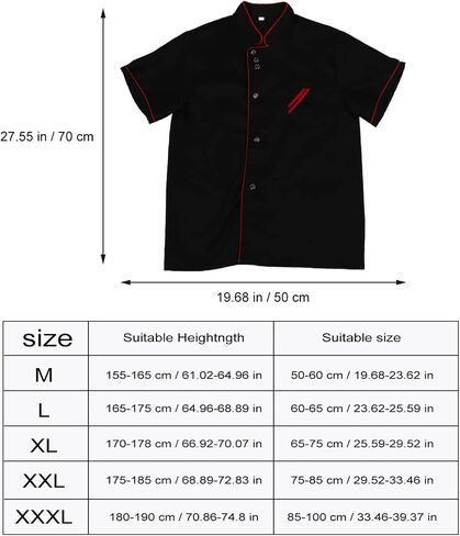 Unisex Short Sleeve Chef 6 Buttons Chef Coat Uniform Chef Coat Shirt Chef Coat Men for Service Restaurant (Black) in Saudi Arabia