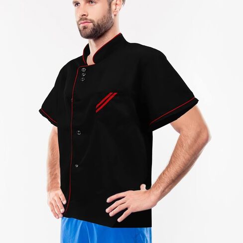 Unisex Short Sleeve Chef 6 Buttons Chef Coat Uniform Chef Coat Shirt Chef Coat Men for Service Restaurant (Black) in Saudi Arabia