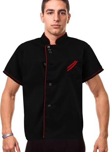 Unisex Short Sleeve Chef 6 Buttons Chef Coat Uniform Chef Coat Shirt Chef Coat Men for Service Restaurant (Black) in Saudi Arabia