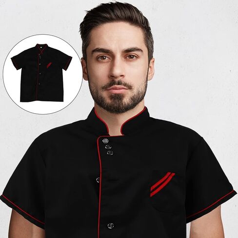 Unisex Short Sleeve Chef 6 Buttons Chef Coat Uniform Chef Coat Shirt Chef Coat Men for Service Restaurant (Black) in Saudi Arabia
