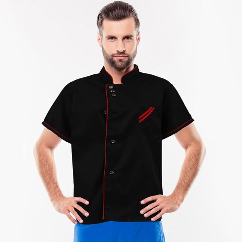 Unisex Short Sleeve Chef 6 Buttons Chef Coat Uniform Chef Coat Shirt Chef Coat Men for Service Restaurant (Black) in Saudi Arabia