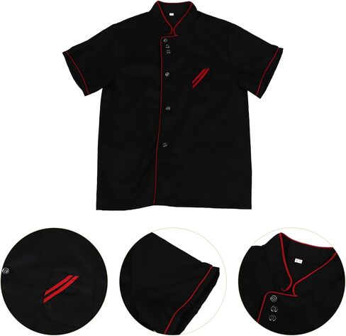 Unisex Short Sleeve Chef 6 Buttons Chef Coat Uniform Chef Coat Shirt Chef Coat Men for Service Restaurant (Black) in Saudi Arabia
