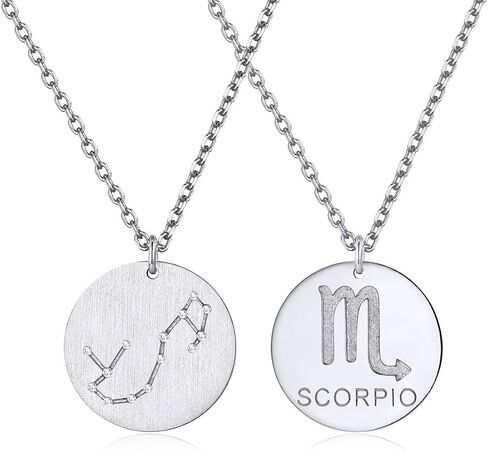 ChicSilver 925 Sterling Silver 12 Constellation Necklace Round Astrology Horoscope Zodiac Sign Pendant Necklace, Silver/Gold (with Gift Box) in Saudi Arabia