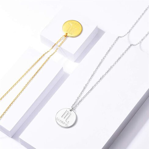 ChicSilver 925 Sterling Silver 12 Constellation Necklace Round Astrology Horoscope Zodiac Sign Pendant Necklace, Silver/Gold (with Gift Box) in Saudi Arabia