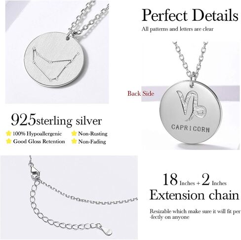 ChicSilver 925 Sterling Silver 12 Constellation Necklace Round Astrology Horoscope Zodiac Sign Pendant Necklace, Silver/Gold (with Gift Box) in Saudi Arabia