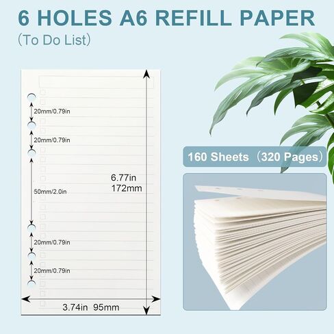 Toplive A6 Colored Filler Paper, 80 Sheets/ 160 Pages Loose Leaf Paper Inserts Planner Refills 6.7" x 4.1" for 6 Ring Binder Journal Notebook Paper, Checkered Blank in Saudi Arabia