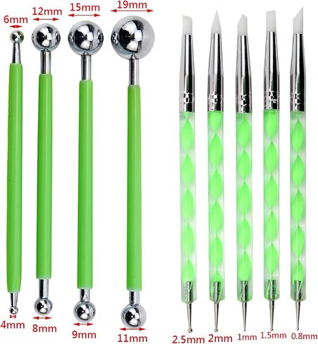 Wealrit 9 Pcs Clay Sculpting Tool, 5 Pieces 2 Way Metal Ceramic Clay Ball Stylus Dotting and Paper Flower Indentation Tool and 4 Pieces Double-Ended Metal Ball Stylus Tools(Pink,Light Green) in Saudi Arabia