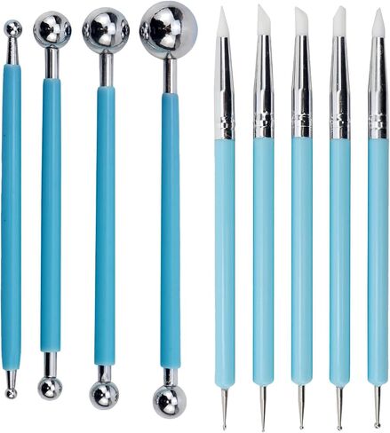 Wealrit 9 Pcs Clay Sculpting Tool, 5 Pieces 2 Way Metal Ceramic Clay Ball Stylus Dotting and Paper Flower Indentation Tool and 4 Pieces Double-Ended Metal Ball Stylus Tools(Pink,Light Green) in Saudi Arabia