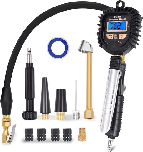 Digital Tire Inflator with Pressure Gauge, 250PSI Brass Air Chuck and Compressor Accessories, Heavy Duty Tire Pressure Gauge Compatible with Bicycle/Truck/SUV/Motorcyle/RV in Saudi Arabia