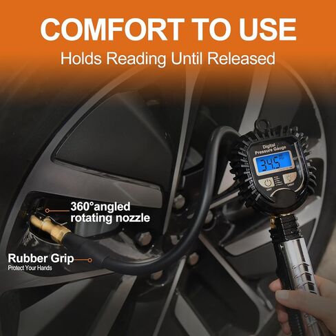 Digital Tire Inflator with Pressure Gauge, 250PSI Brass Air Chuck and Compressor Accessories, Heavy Duty Tire Pressure Gauge Compatible with Bicycle/Truck/SUV/Motorcyle/RV in Saudi Arabia
