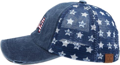Distressed Washed Denim Fabric America Flag Patch Trucker Baseball Cap (BA-912)(BA-914) in Saudi Arabia