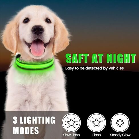 Lighted AirTag Dog Collar Rechargeable, Padded Air Tag Dog Collar, Heavy Duty Dog Collar with AirTag Holder Case, Adjustable Air Tag Accessories Pet Collar for Small Medium Large Dogs(Green,L) in Kuwait