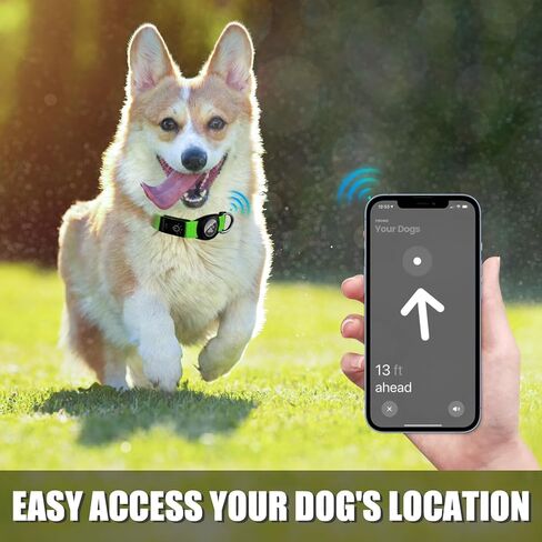 Lighted AirTag Dog Collar Rechargeable, Padded Air Tag Dog Collar, Heavy Duty Dog Collar with AirTag Holder Case, Adjustable Air Tag Accessories Pet Collar for Small Medium Large Dogs(Green,L) in Kuwait