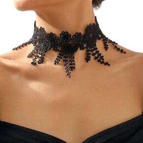 Gothic Lace Flower Choker Necklace Wide Short Collar Necklace Black White Braided Floral Necklace Boho Party Accessory for Women