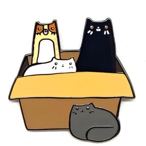 Adorable Cats in Cardboard Boxes Pin - Fun Series - Enamel Lapel Pin - Plated Badge for Clothing, Bags, and Lanyards