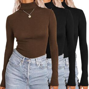 Ekouaer Womens 3 Piece Turtleneck Long Sleeve Shirts Lightweight Basic Slim Fit Soft Thermal Underwear Tops (S-XXL)