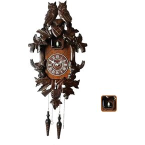 Deep Chestnut 21x13 Dual Owl Roof Decorative Cuckoo Clock: Uniquely Beautiful, Illuminate Your Home! Night Mode, Quartz Movement, and Automatic Light Sensor Perfectly Integrated!