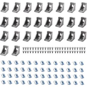 26pcs 3030 Bracket Corner Angel Connector Aluminum Extrusion 3030 Hardware V-Slot T-Slot Accessories with T Nuts and Screws for 3030 Aluminum Profile 3D Printer Frame Accessories Black
