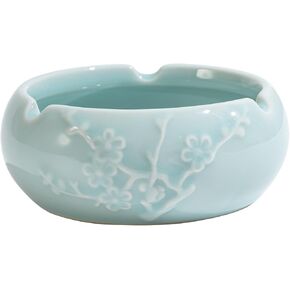 SINLE 5" Green Porcelain Ashtray,Chinese Longquan Celadon Handmade Ceramic Creative Cigarette Ashtray (Classic Cyan)