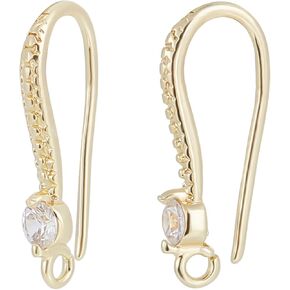 Beebeecraft 1 Box 40Pcs French Earring Findings 14K Gold Plated Zirconia Fish Earring Hooks with Loop for DIY Dangle Earring Jewellery Making